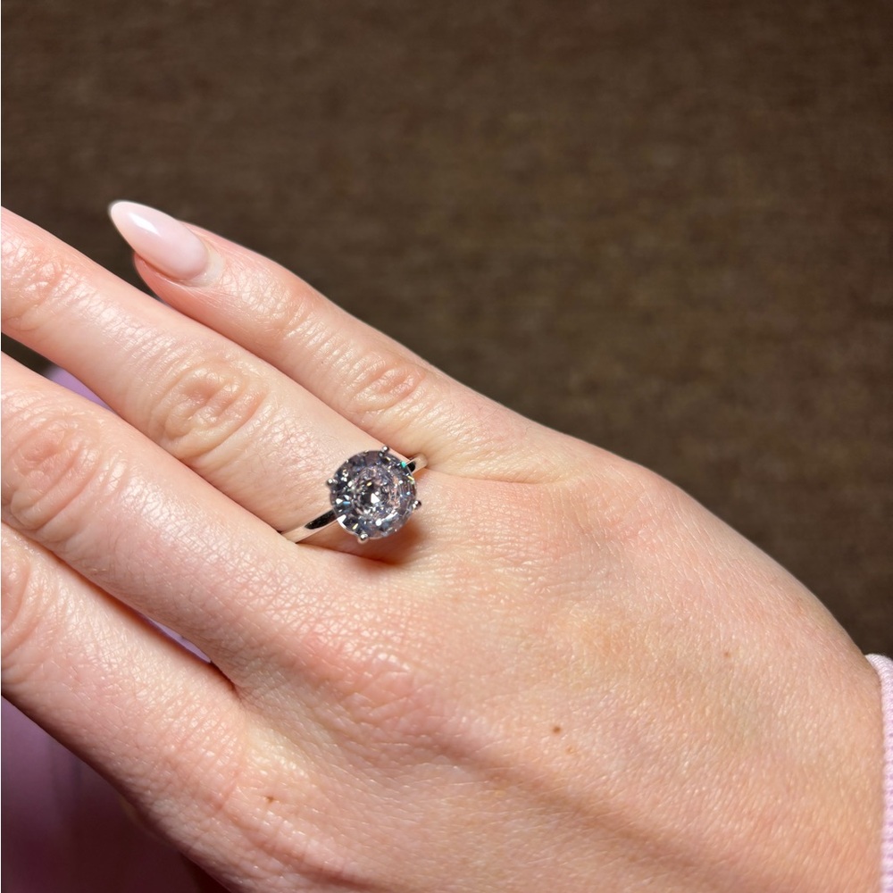 Classic Solitaire Round Cut Silver Engagement Rin… - image 1